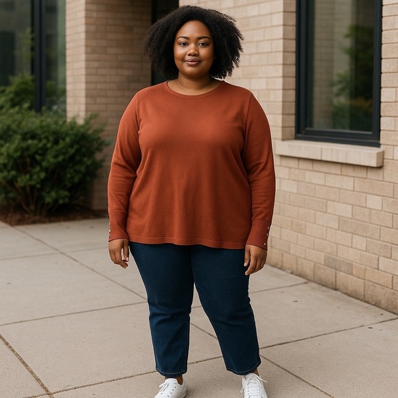 Chicos Rust Long Sleeve Sweater with Button Cuffs - Picture 1 of 4